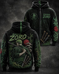 Men's Anime Swordsman Graphic Zip-Up Hoodie