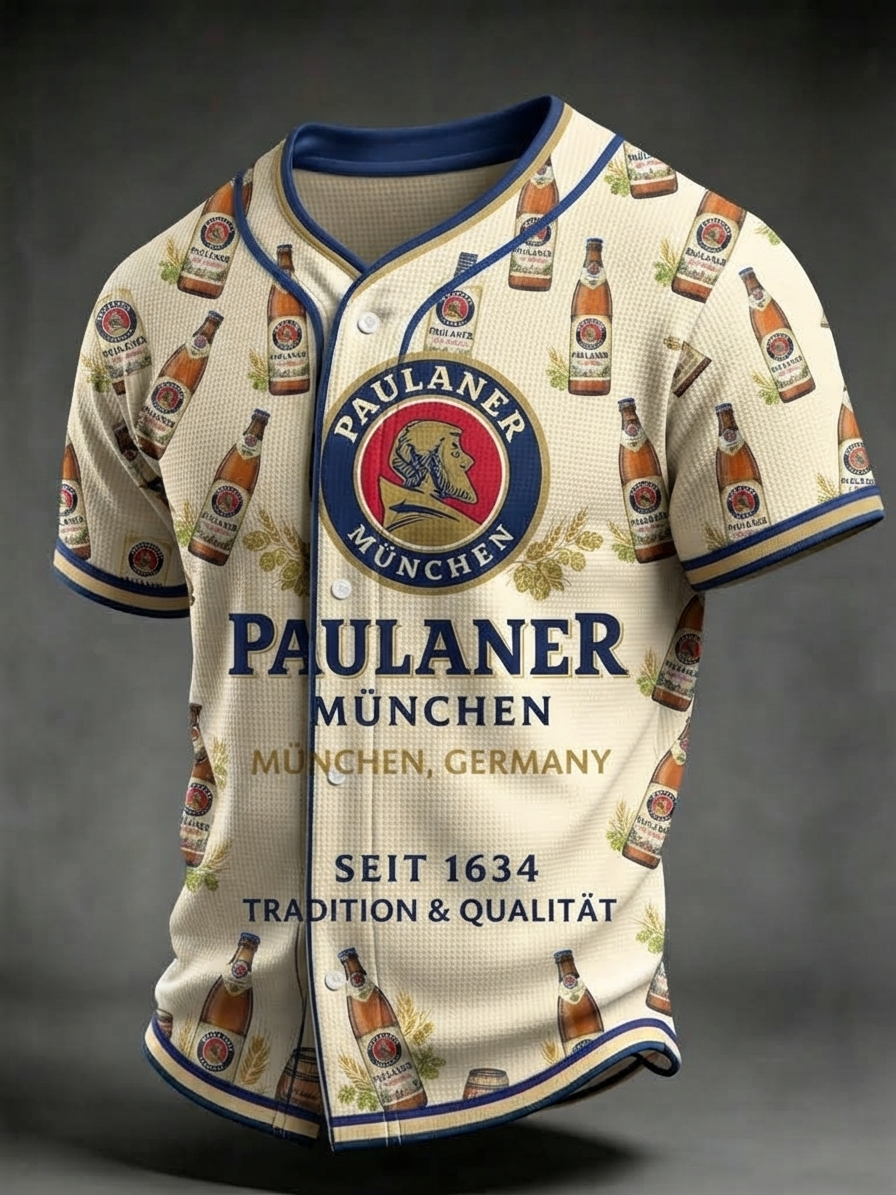 Men's Beer Print Short-Sleeve Shirt