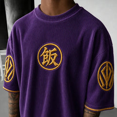 Unisex Anime-Style Retro Corduroy Oversized T-Shirt