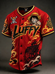 Men's Anime Graphic Button-Down Baseball Jersey Shirt