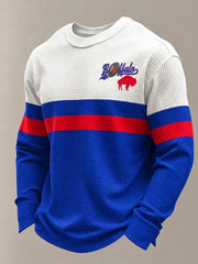 Men's Football Lover Bulls BUF Art Printed Waffle Long Sleeve Top