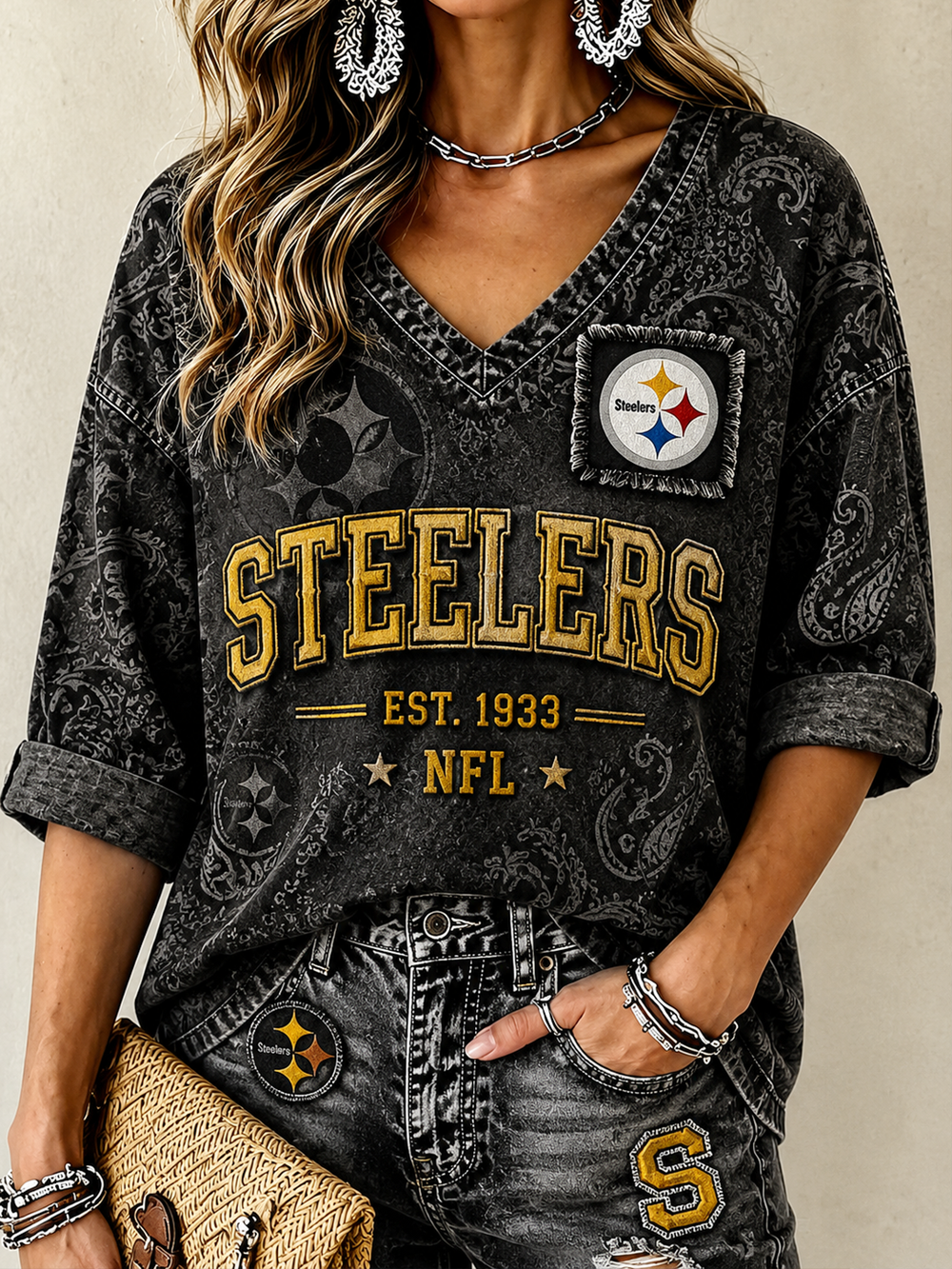 Women's Steelers V-Neck Shirt