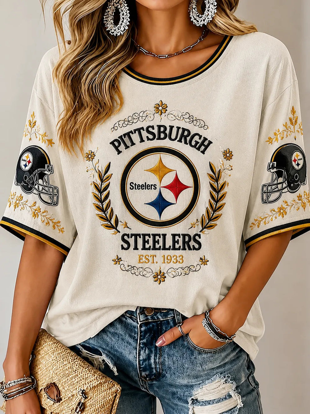 Women's Casual Football Crew Neck Tee