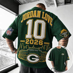 Unisex Loose-Fit Vertical-Stripe Short-Sleeve T-Shirt With Rugby Print