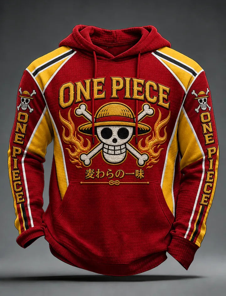 Men's Anime Skull Graphic Colorblock Drawstring Hoodie