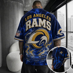 Unisex Loose-Fit Vertical-Stripe Short-Sleeve T-Shirt With Rugby Print