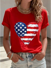 Women's American Flag Heart Patriotic Casual T-Shirt