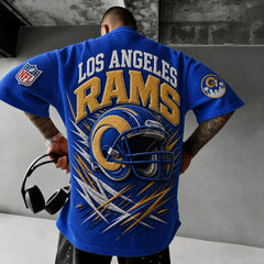 Unisex Loose-Fit Vertical-Stripe Short-Sleeve T-Shirt With Rugby Print