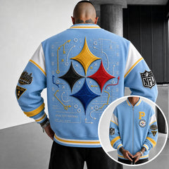 Rugby-print Zip-up Jacket With A Baseball Collar