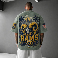 Unisex Loose-Fit Vertical-Stripe Short-Sleeve T-Shirt With Rugby Print