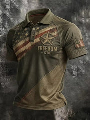 250Th Anniversary Men's America Flag Print Casual Polo Shirt