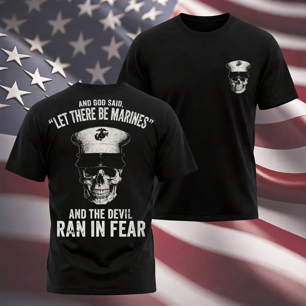Men's Casual Round Neck Shortsleeve Graphic T-Shirt Apparel - "Let There Be Marines and the Devil Ran in Fear" Print