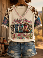 Women's She's From Texas I Can Tell Print Casual V-Neck Tee