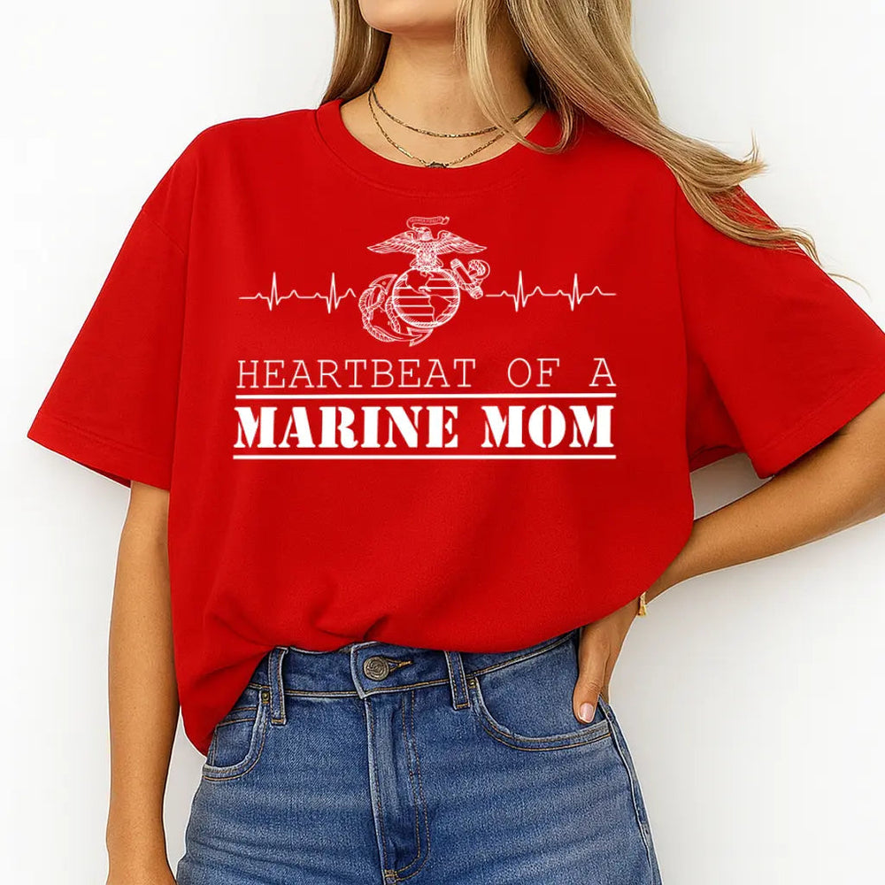 US Marine Mom Heartbeat T-Shirt – Proud USMC Mama Military Family Graphic Tee