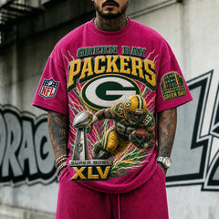 Unisex Loose-Fit Vertical-Stripe Short-Sleeve T-Shirt With Rugby Print