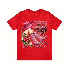 Retro Texas Western Cowgirl Hat Boots Floral Print Tee