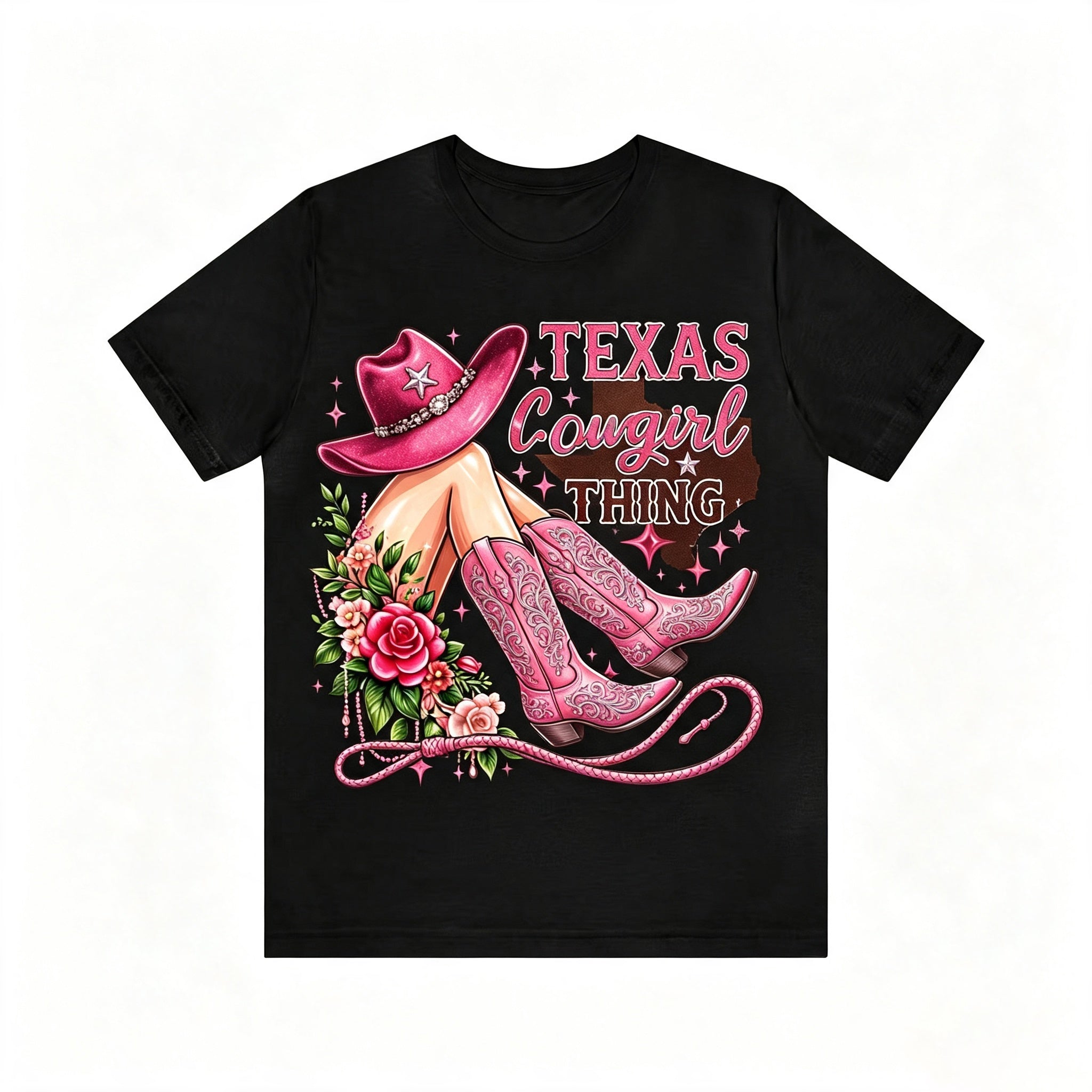 Retro Texas Western Cowgirl Hat Boots Floral Print Tee
