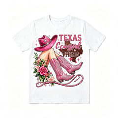 Retro Texas Western Cowgirl Hat Boots Floral Print Tee