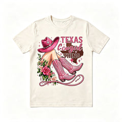 Retro Texas Western Cowgirl Hat Boots Floral Print Tee