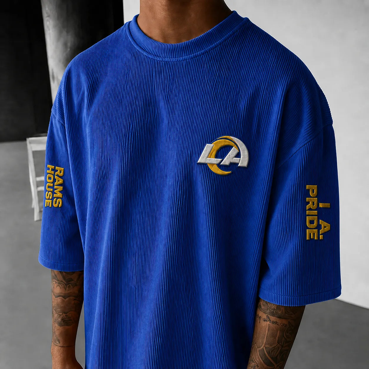 Unisex Rugby Print Loose-Fit Vertical-Stripe Short-Sleeve T-Shirt