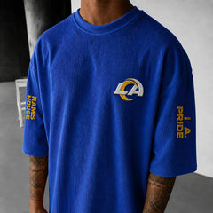 Unisex Rugby Print Loose-Fit Vertical-Stripe Short-Sleeve T-Shirt