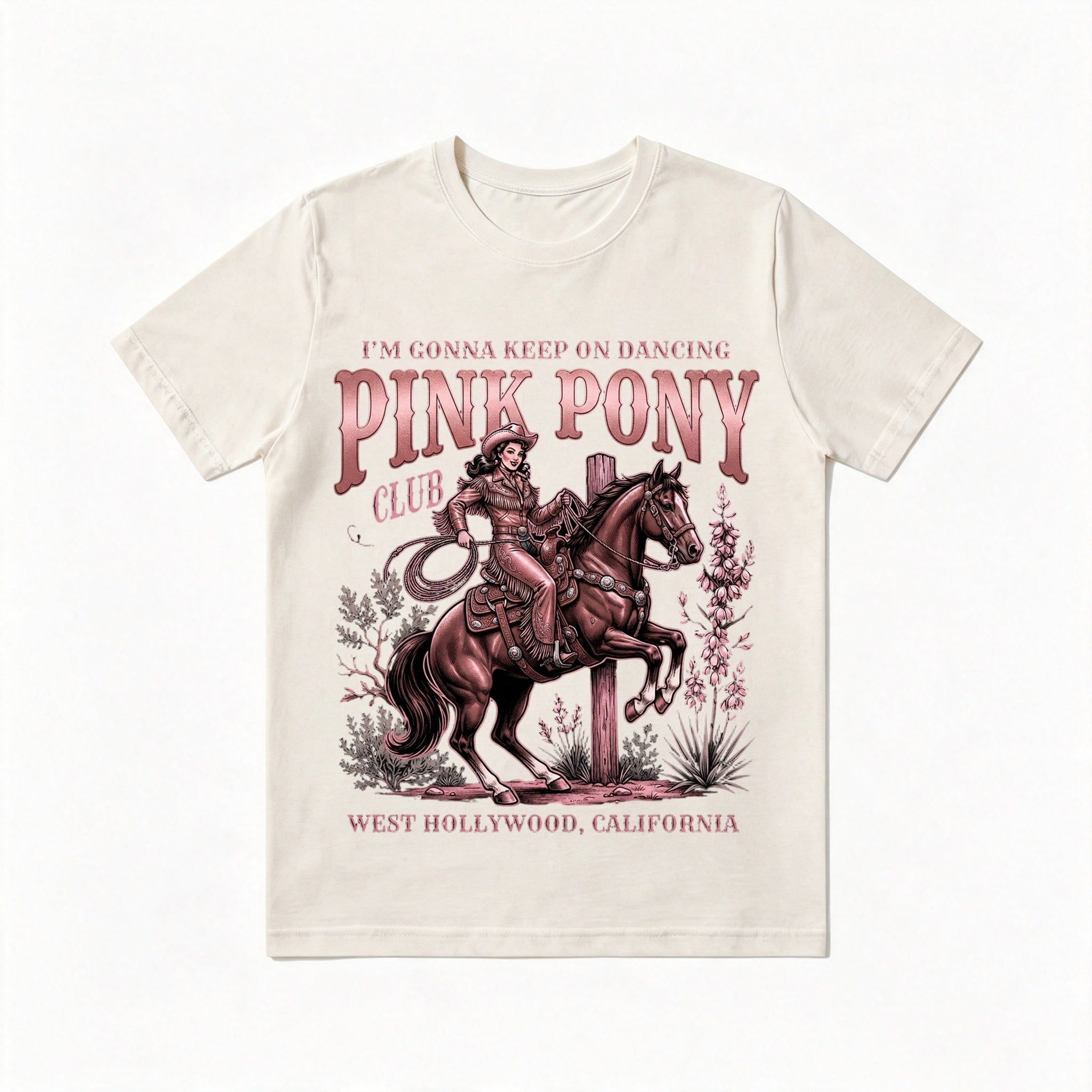 Vintage Pink Pony Club Cowboy Horse Print Tee