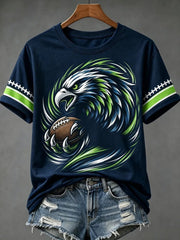 Rugby Fan Print Short-Sleeved Crew Neck T-Shirt