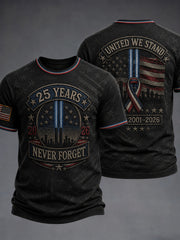 Men's 9/11 25th Anniversary We Will Never Forget Printed T-Shirt
