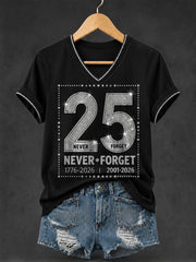 Women's 9.11 Never Forget Printed V-neck T-shirt