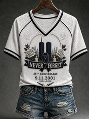 Women's 9.11 Never Forget Printed V-neck T-shirt