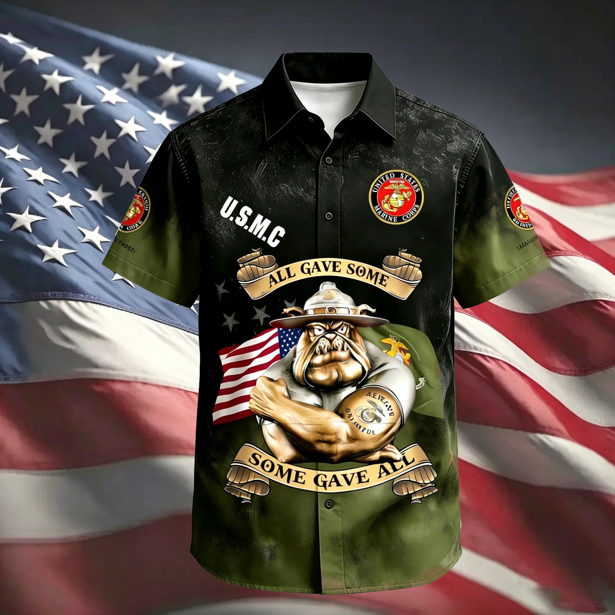 Independent Day U.S. Marine Corps Freedom Chest Pocket Patriotic Shirt