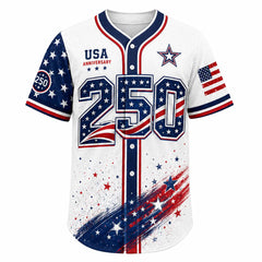 Men's USA 250th Anniversary Baseball Jersey - 1776-2026 Patriotic Button-Down Shirt