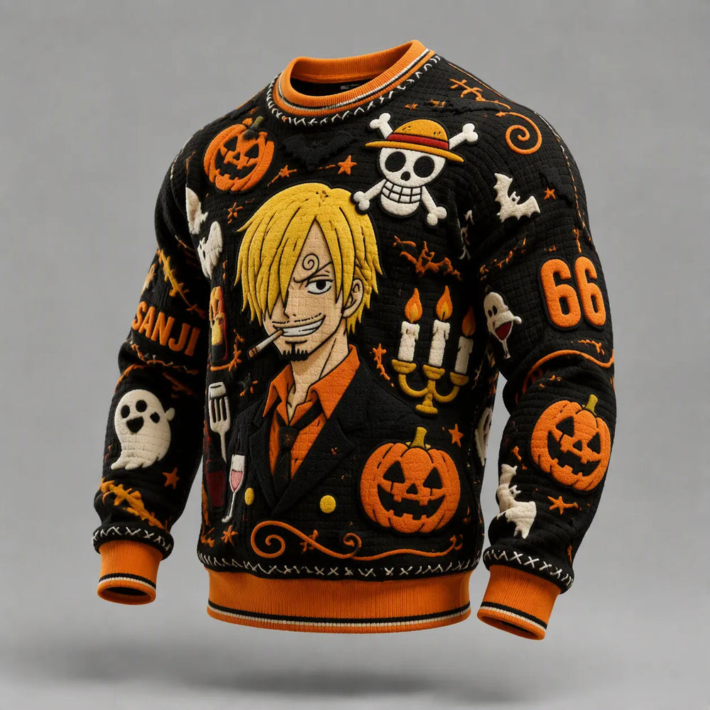 Men's Anime Sanji Halloween Theme Crewneck Knitted Sweater