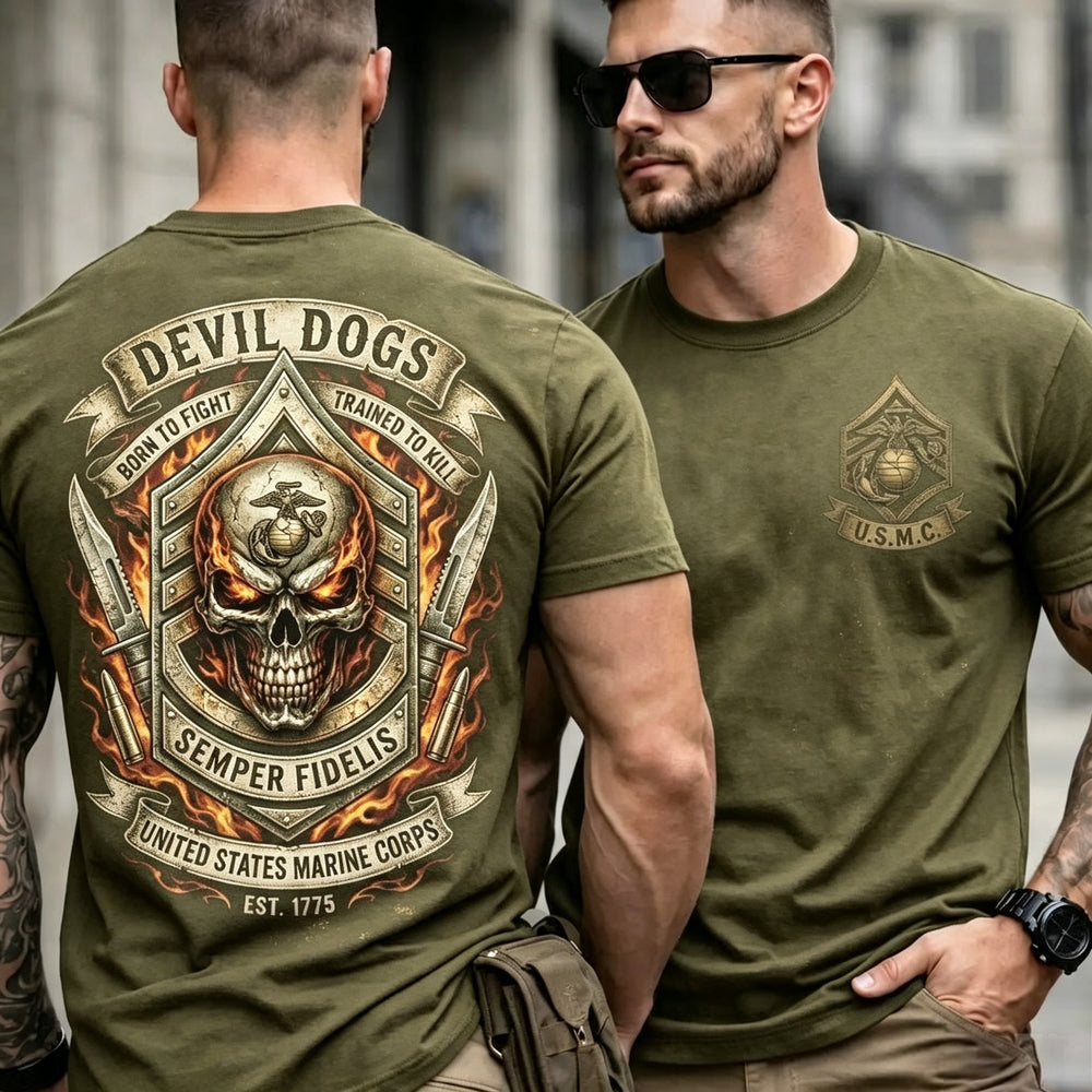 Retro Skull Devil Dogs Graphic Print Men's T‑Shirt