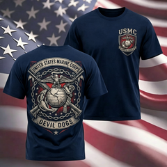 Retro Devil Dogs USMC Badge Print Men's T‑Shirt