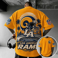 Unisex Loose-Fit Vertical-Stripe Short-Sleeve T-Shirt With Rugby Print