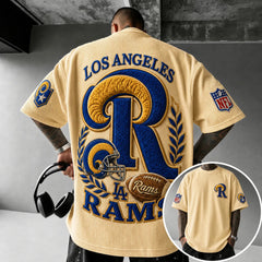 Unisex Loose-Fit Vertical-Stripe Short-Sleeve T-Shirt With Rugby Print