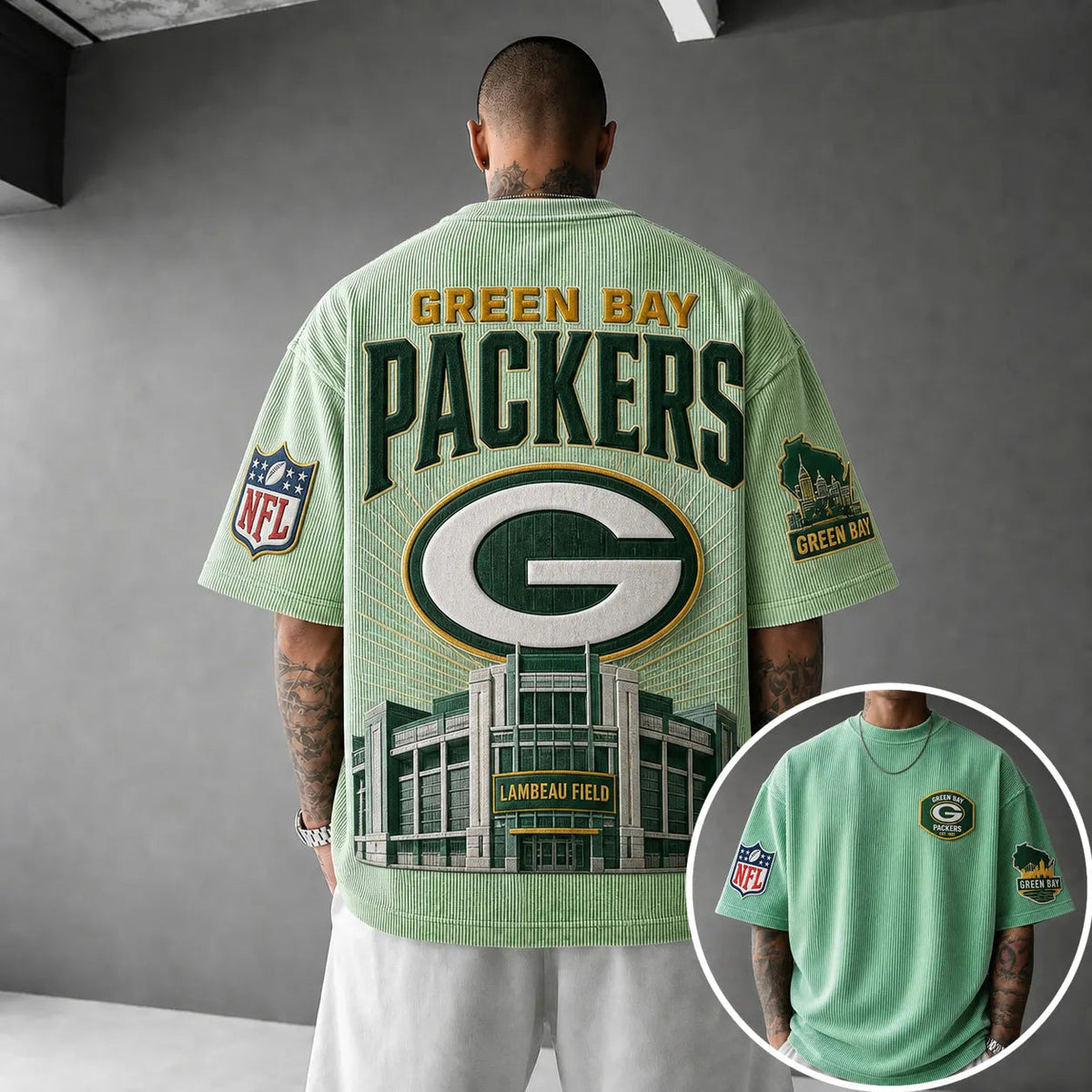 Unisex Loose-Fit Vertical-Stripe Short-Sleeve T-Shirt With Rugby Print
