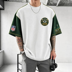 Unisex Loose-Fit Vertical-Stripe Short-Sleeve T-Shirt With Rugby Print