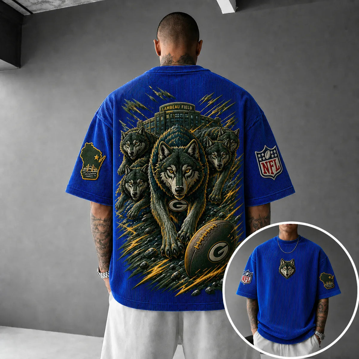 Unisex Loose-Fit Vertical-Stripe Short-Sleeve T-Shirt With Rugby Print