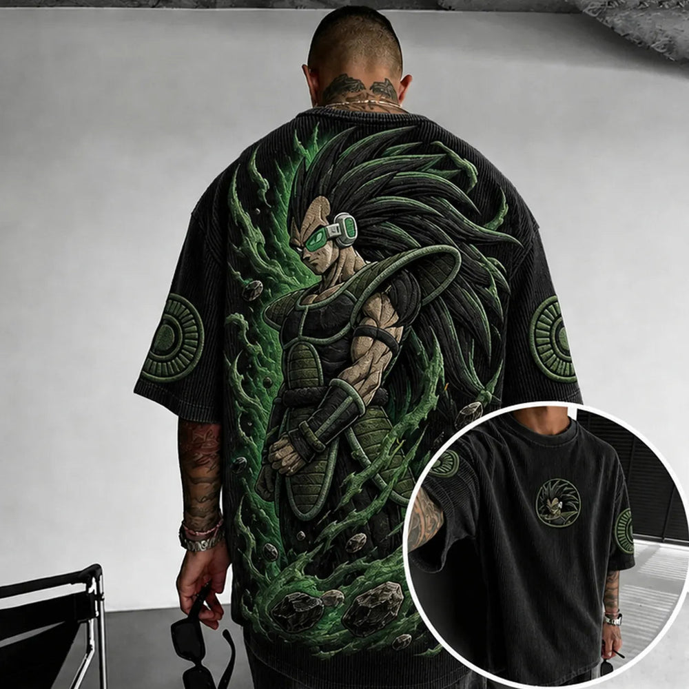 Unisex Anime-Style Retro Corduroy Oversized T-Shirt