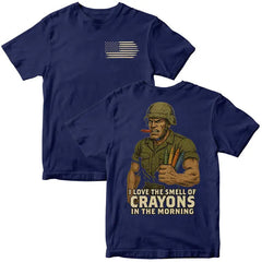 USMC Crayon Eater T-Shirt – I Love The Smell of Crayons in the Morning Funny Marine Corps Tee
