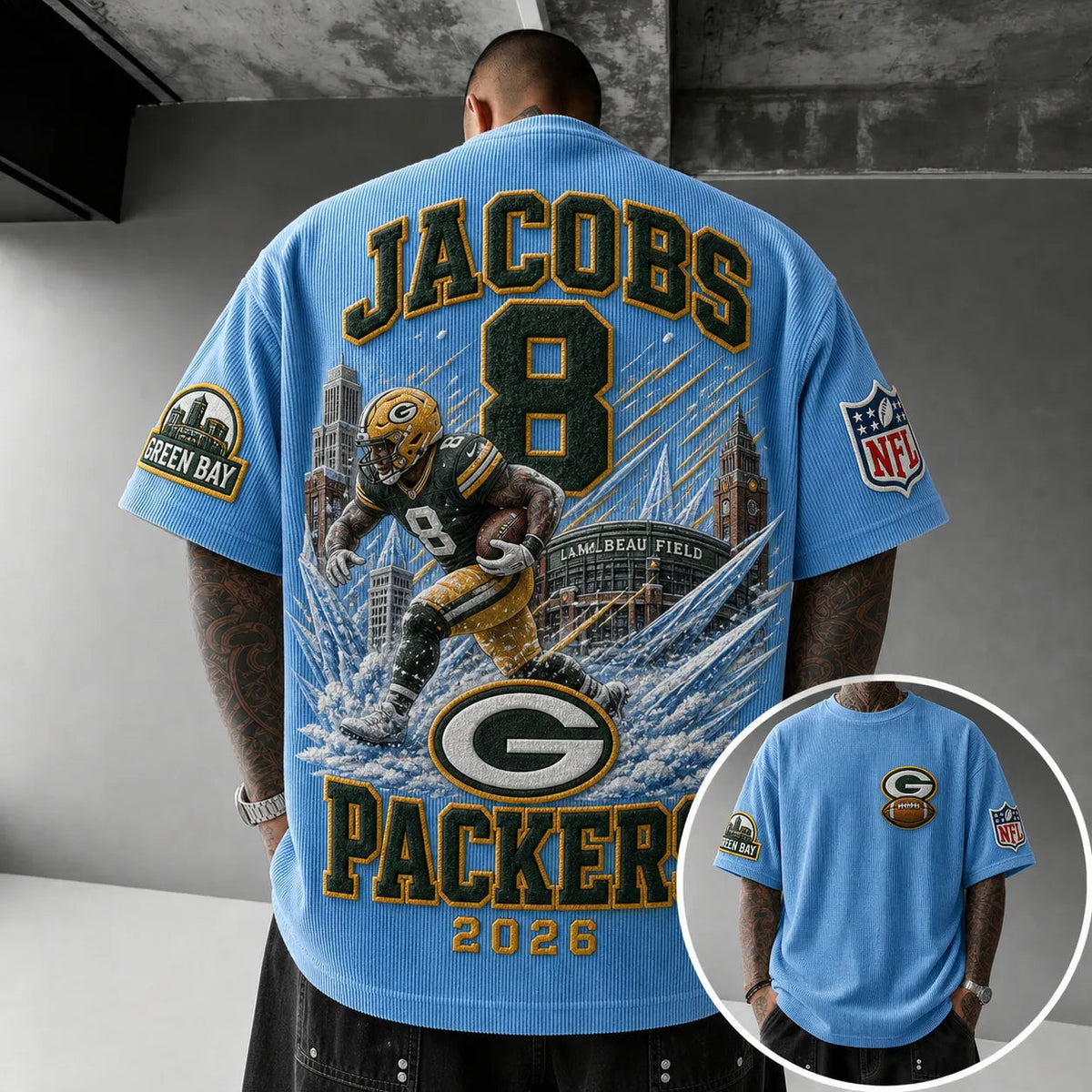 Unisex Loose-Fit Vertical-Stripe Short-Sleeve T-Shirt With Rugby Print