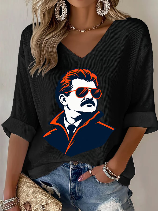 Women's Casual Printed Waffle Top