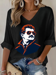 Women's Casual Printed Waffle Top