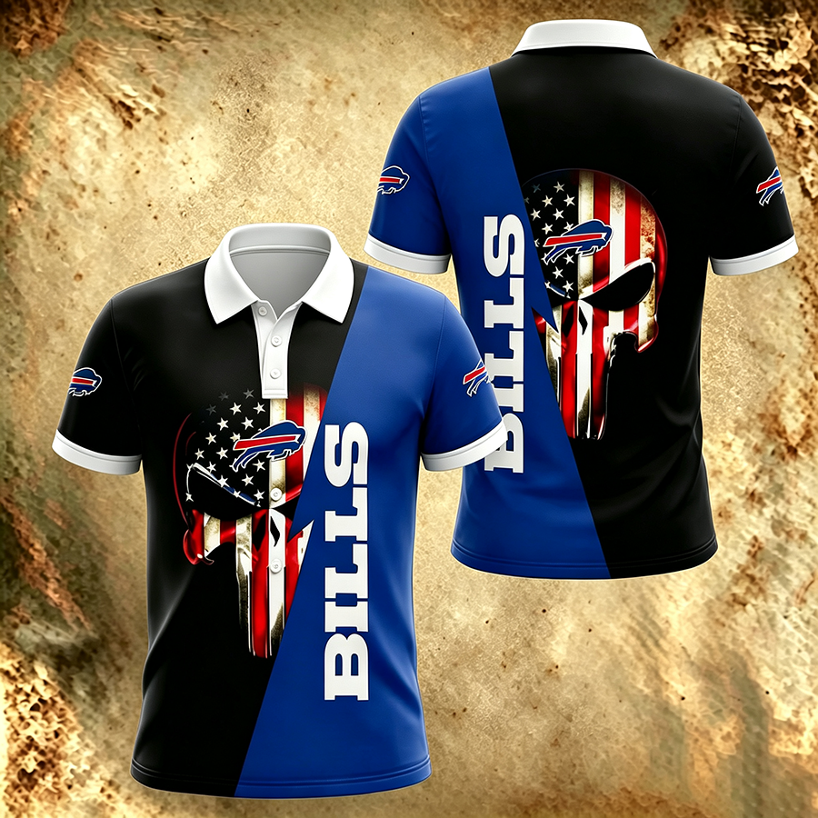 Buffalo Skull American Flag Men's Polo Shirt