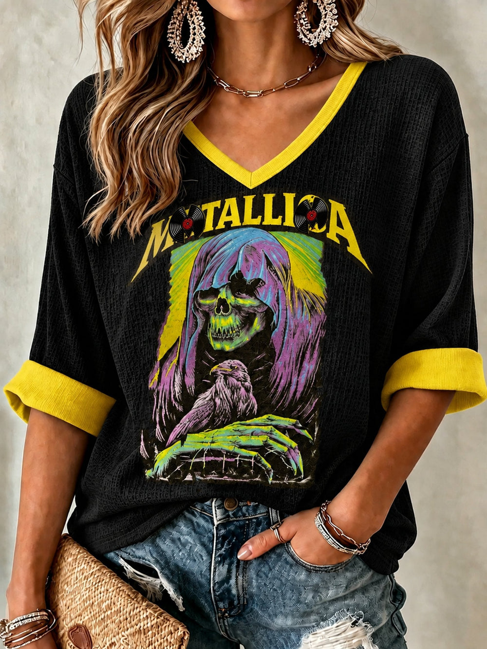 Women's Casual Printed Waffle Top
