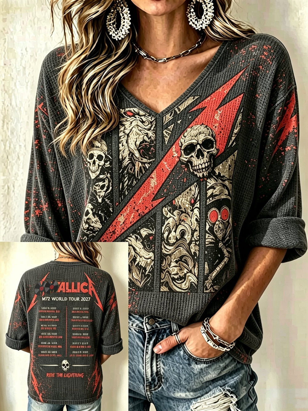Women's Casual Printed Waffle Top