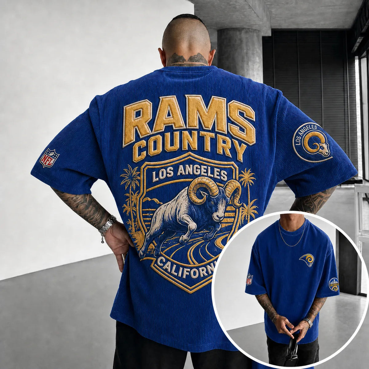 Unisex Rugby Print Loose-Fit Vertical-Stripe Short-Sleeve T-Shirt