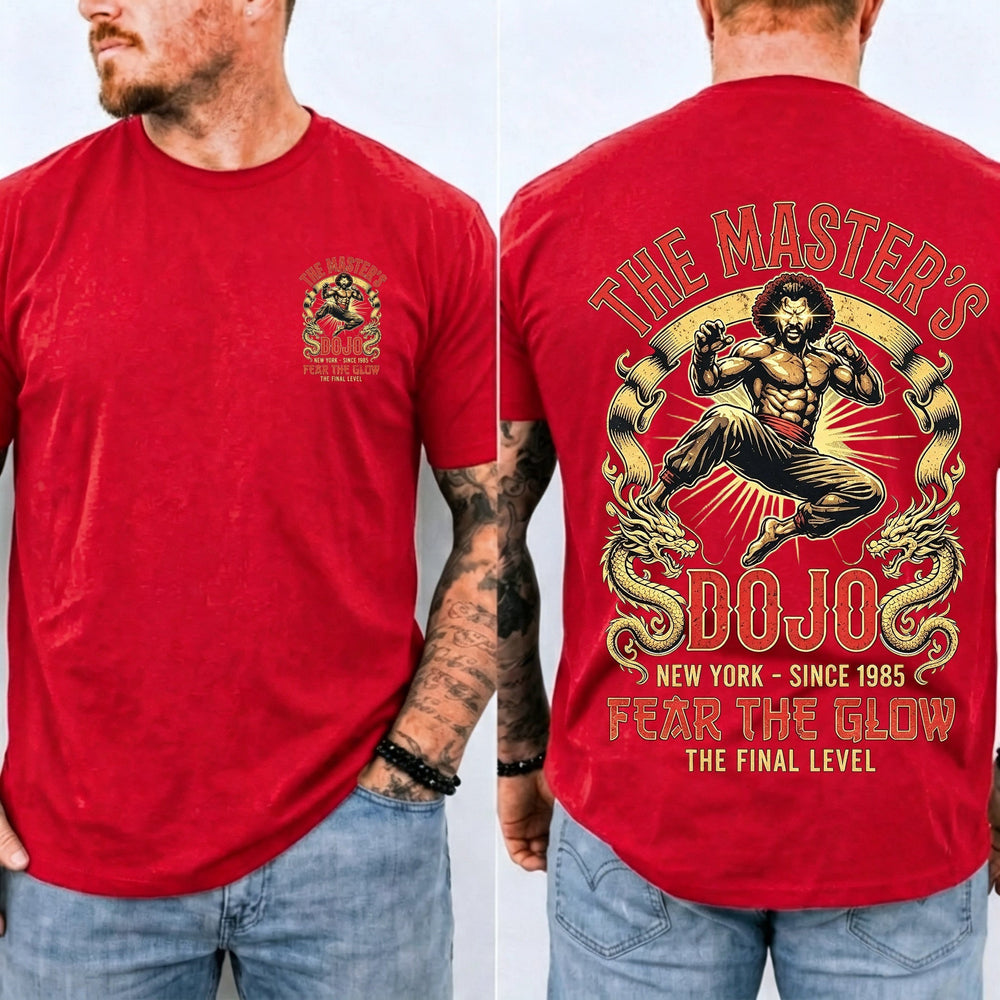 Vintage Martial Arts Dojo Graphic Double Sided Casual Short Sleeve Tee